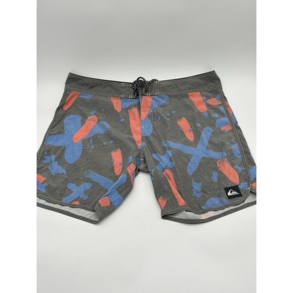 Quiksilver Mens Board Shorts Gray Blue Orange Abstract‎ Print Size 38
